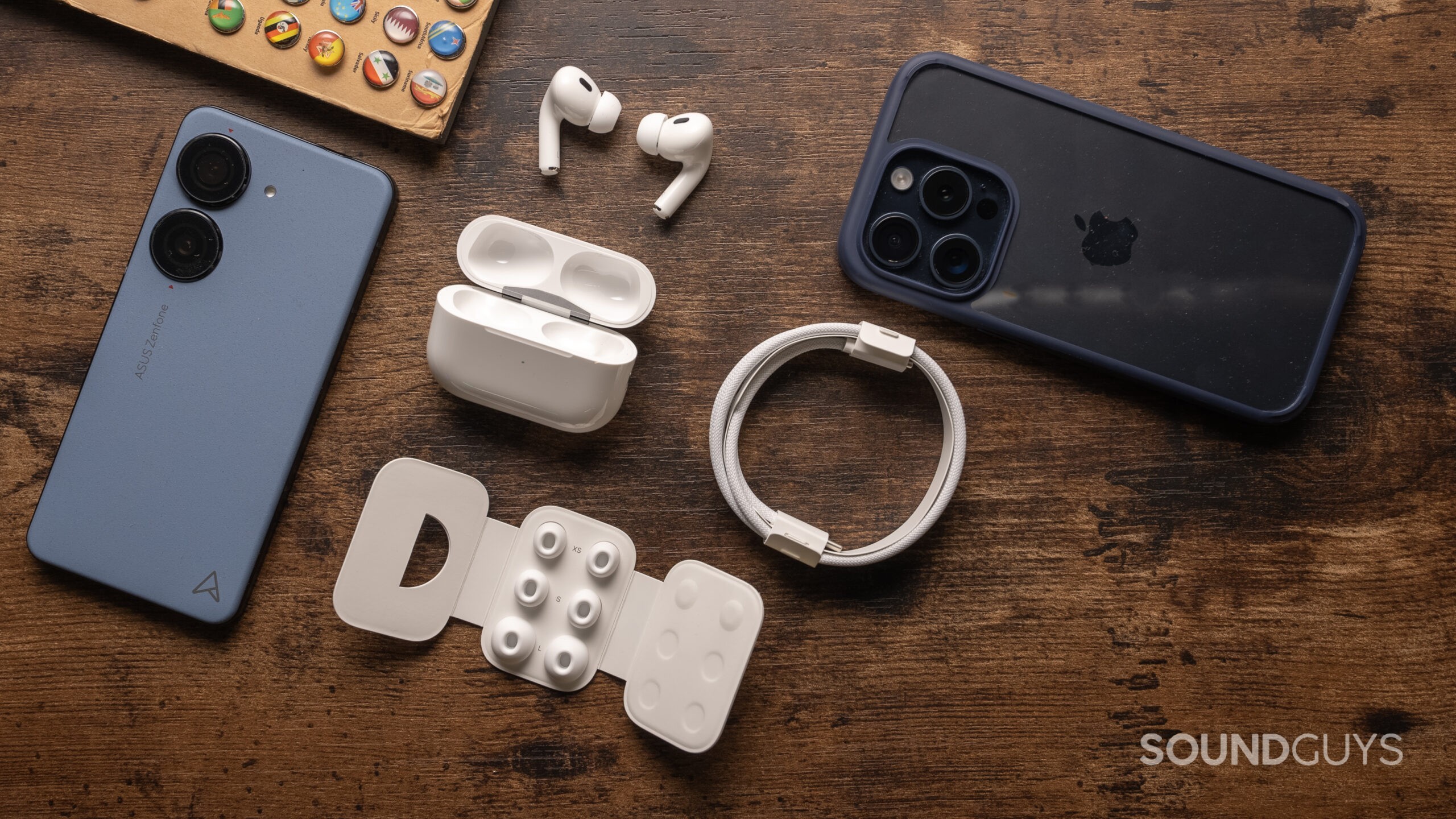 AirPods-Pro-2nd-Generation-USB-C-accessories-cable-ear-tips The Apple AirPods Pro (2nd Generation) comes with ear tips, a USB cable, and a charging case.