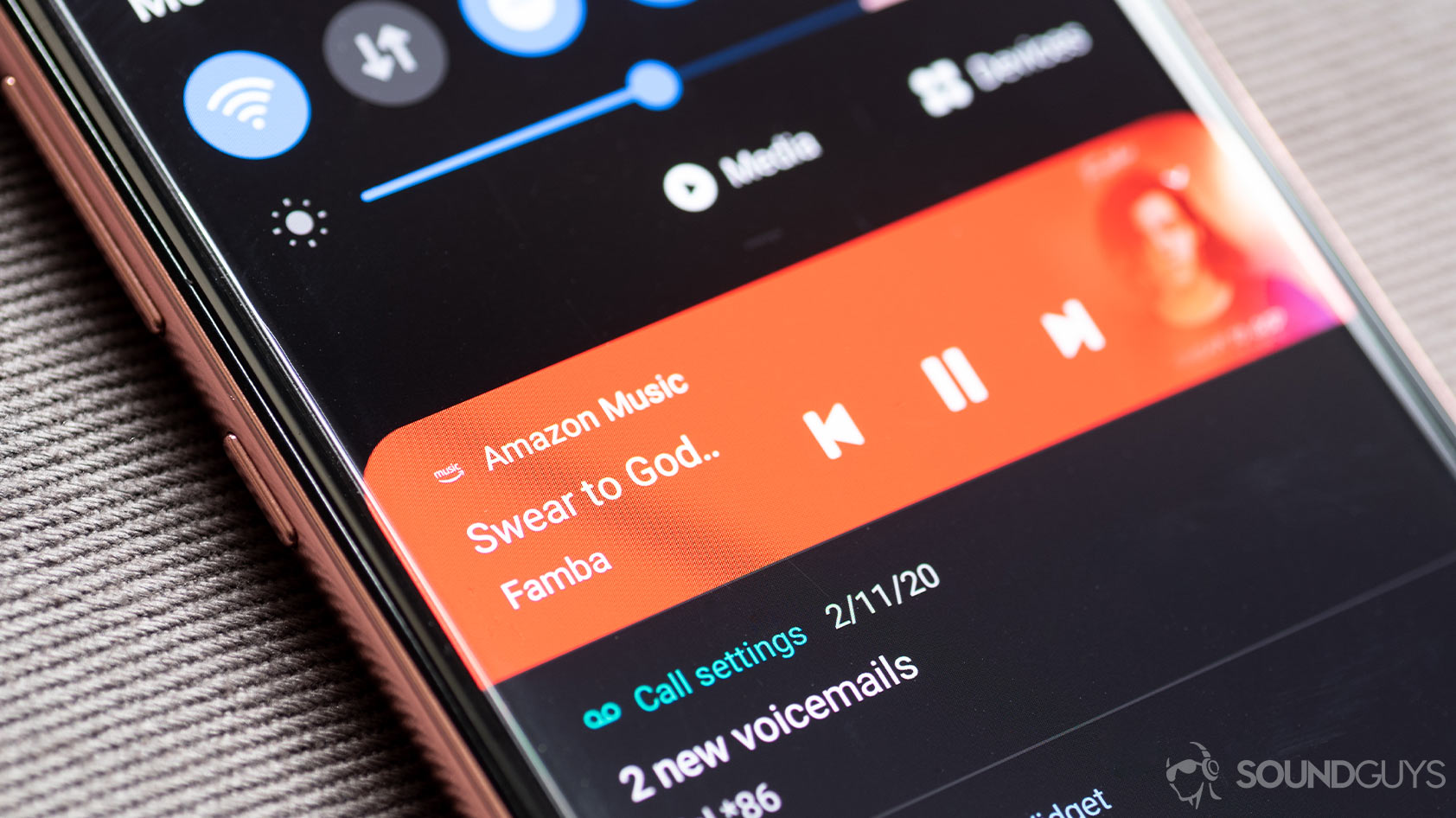 Amazon Music HD-mobile app notification shade android A picture of the Amazon Music HD mobile app notification shade.