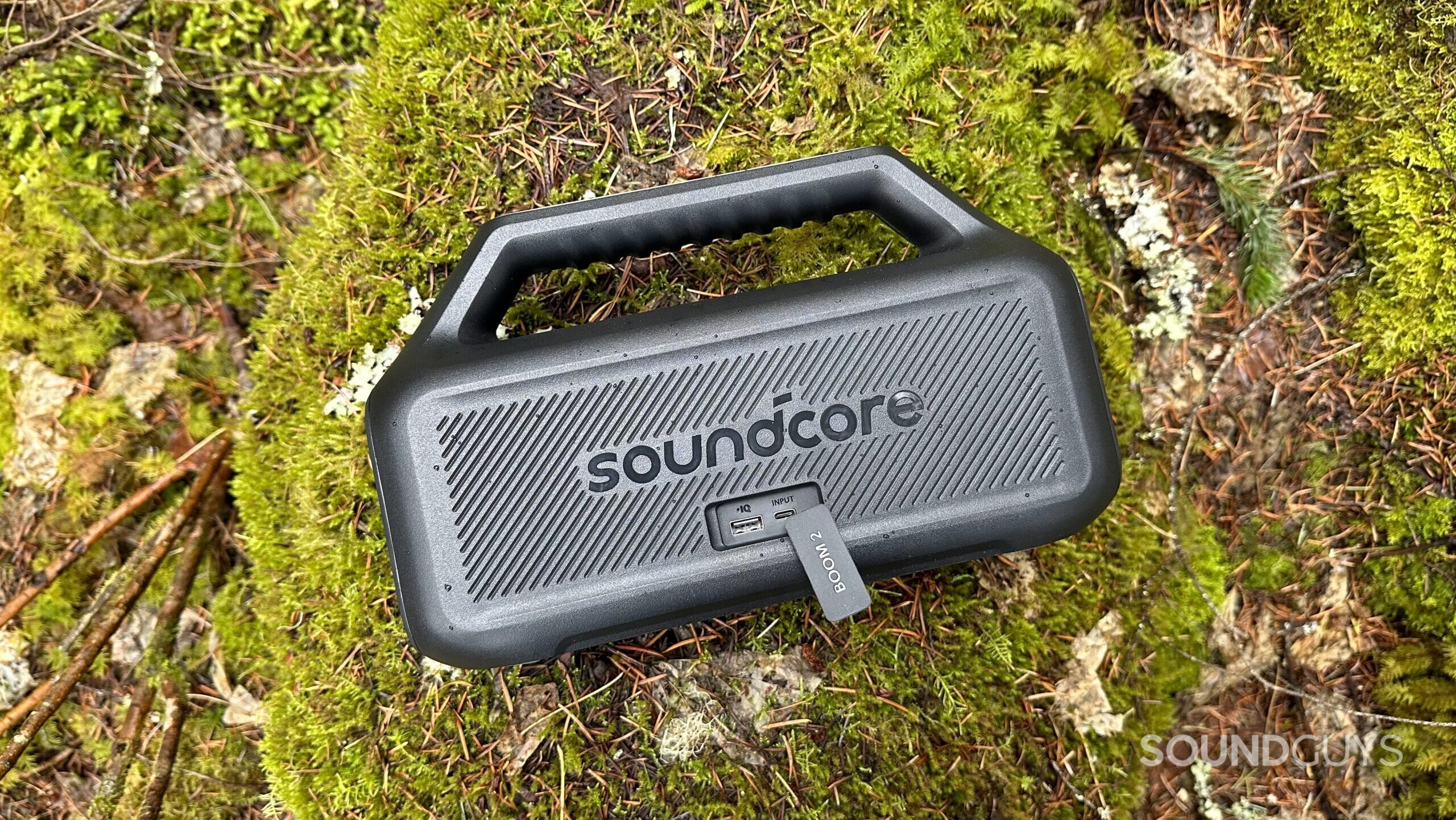 Anker Soundcore Boom 2 #3 Top view of the back of the Anker Soundcore Boom 2, showing the charging ports.