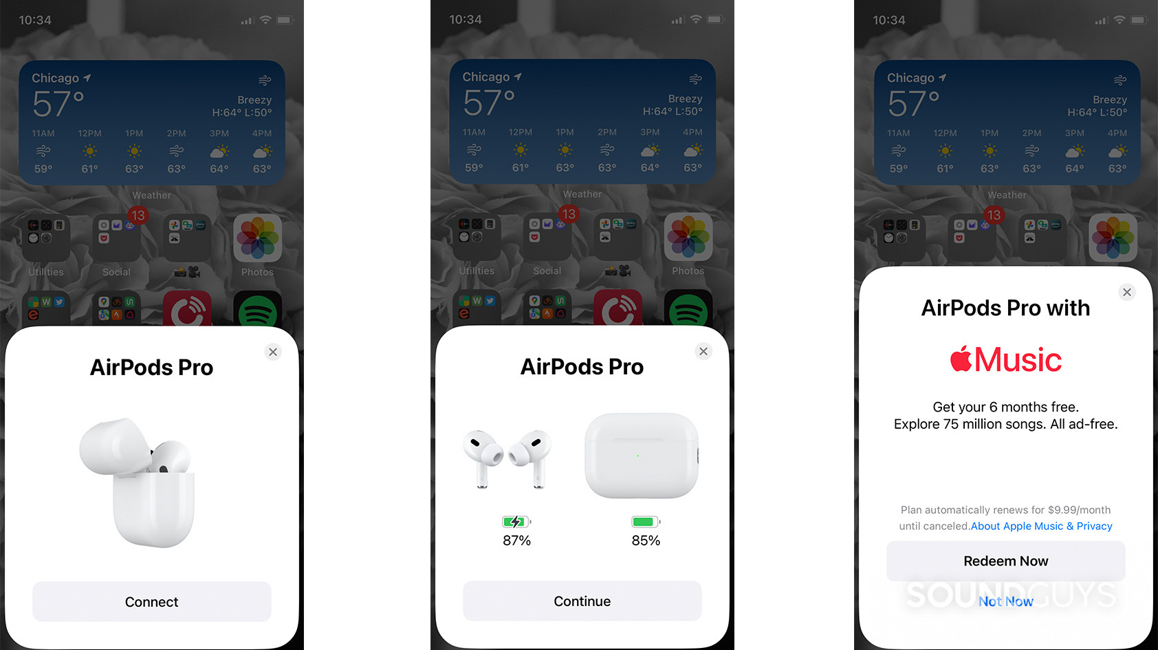 Apple AirPods Pro (2nd generation) pairing screenshots Screen shots of the Apple AirPods Pro (2nd generation) pairing pop-up cards on an iPhone.