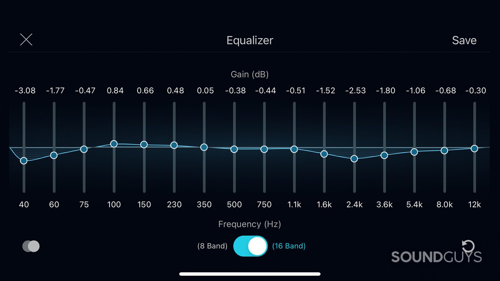 Boom EQ app iOS 16 band equalizer copy The 16-band EQ on the Boom app for iOS.