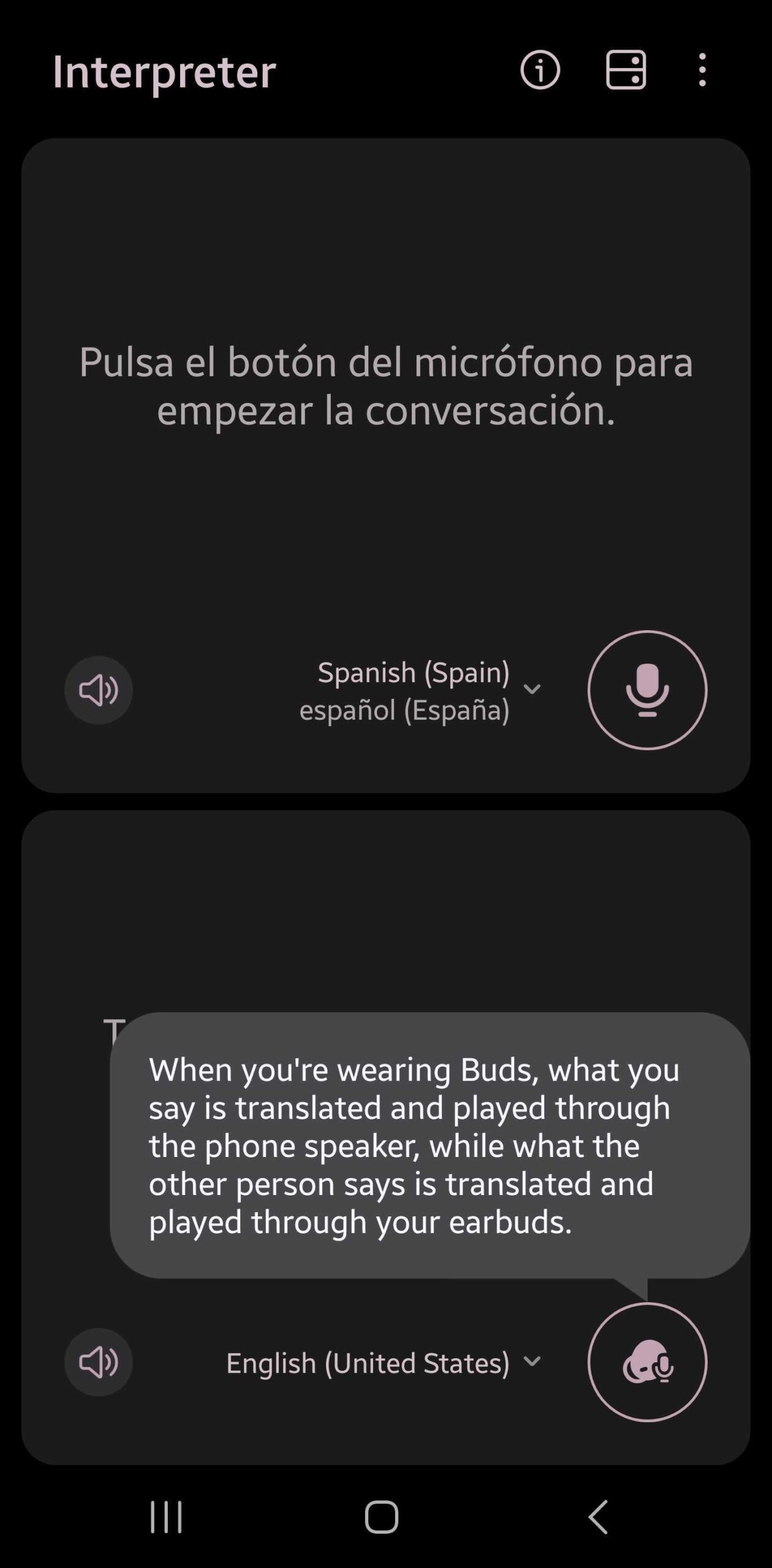Galaxy AI Interpreter Buds prompt Screenshot of Galaxy AI Interpreter Buds prompt