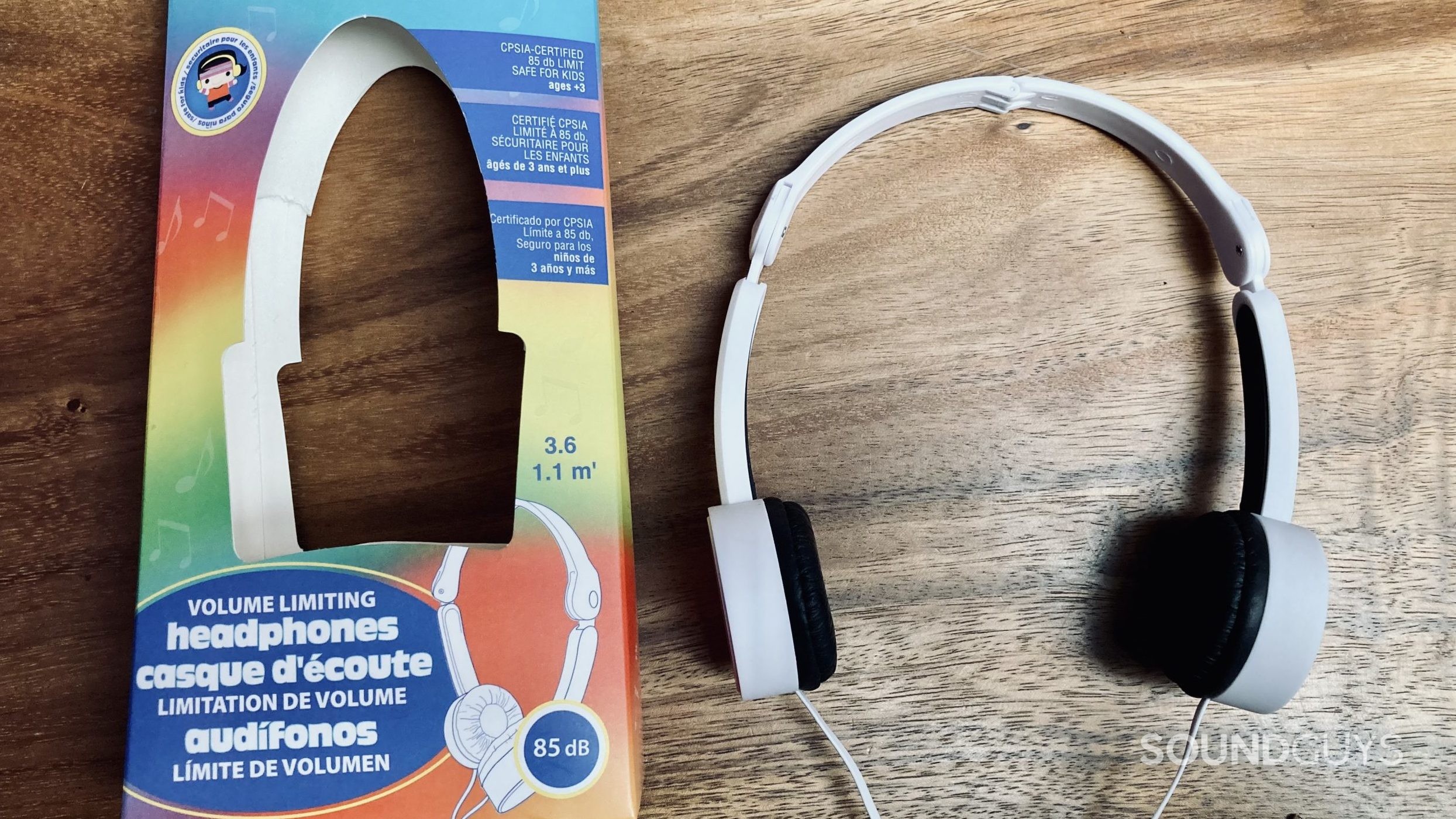 IMG_0050 Electra volume limiting headphones on a wooden desktop