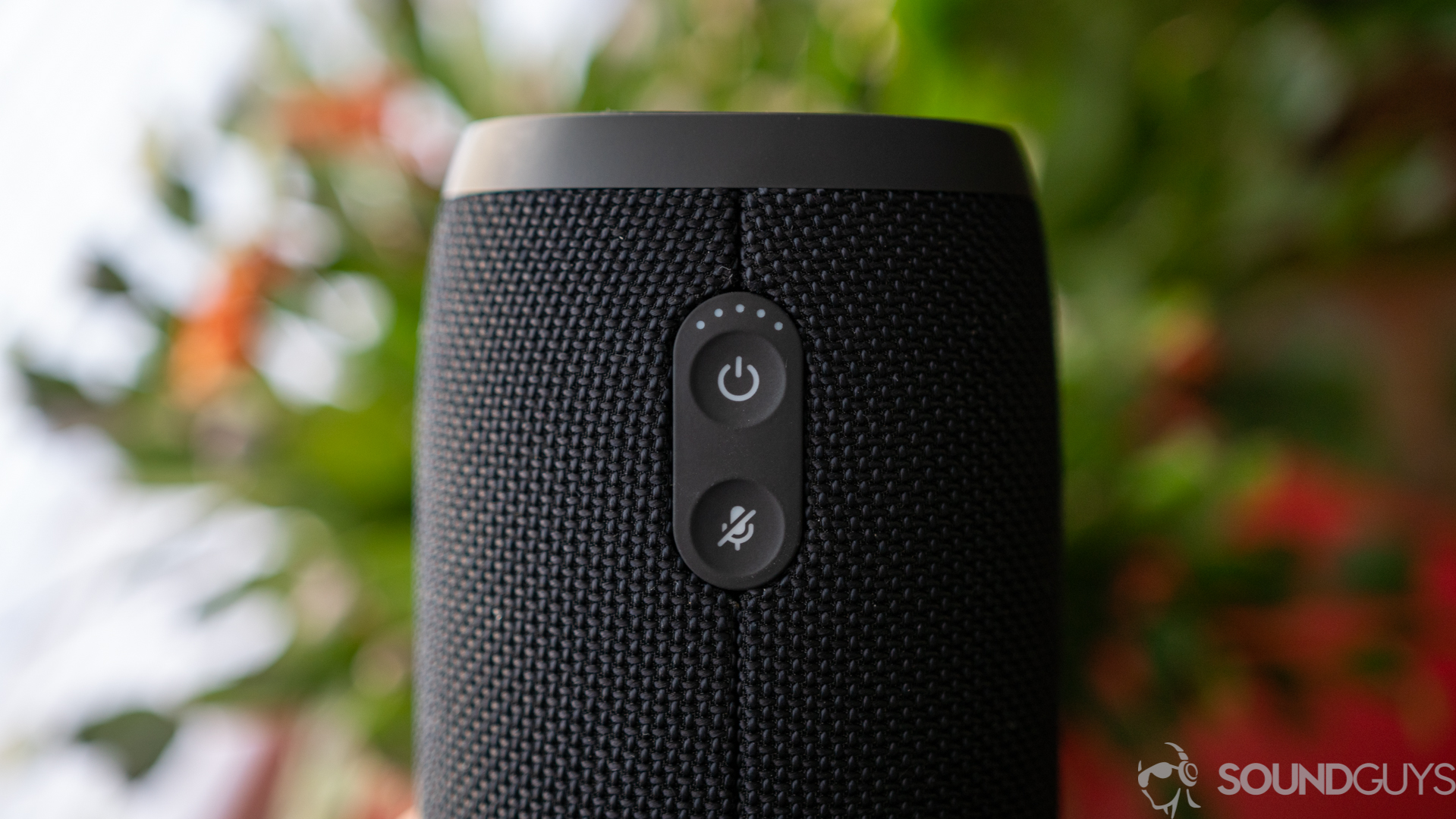 JBL Link 20-2 Pictured is the power and mute buttons of the JBL Link 20 smart speaker.