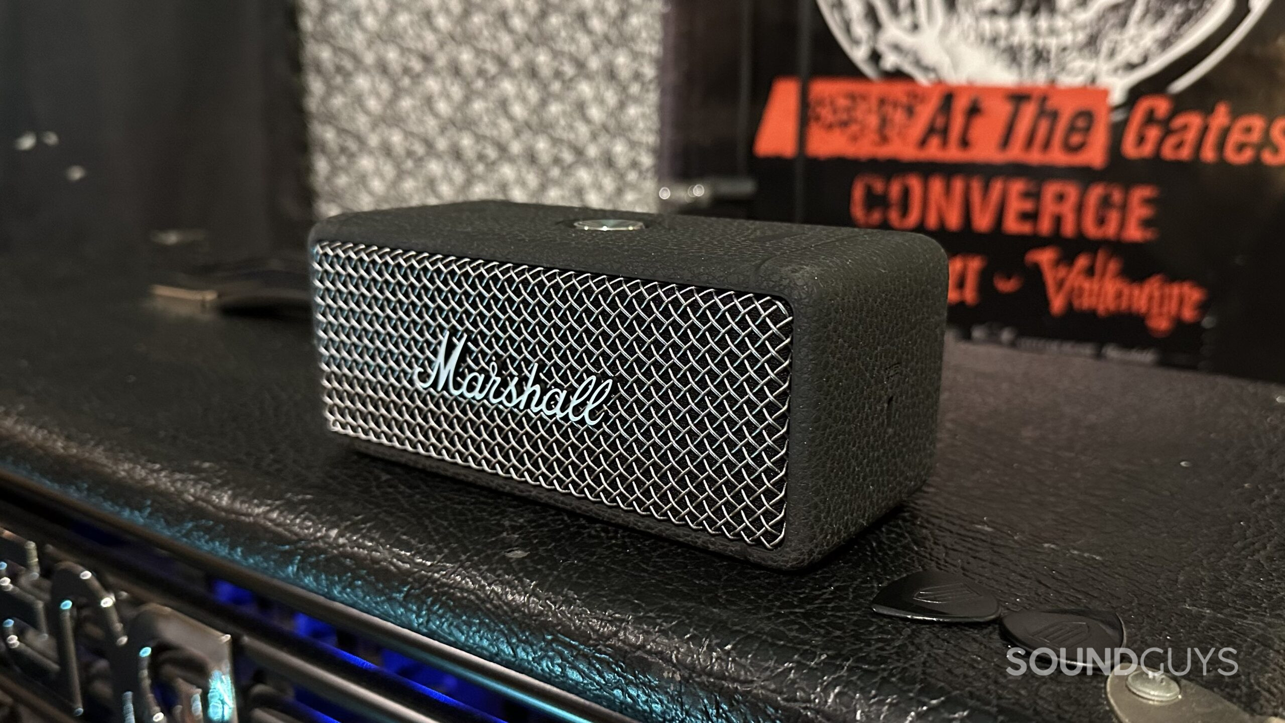 Marshall Emberton II ontop of amp A Marshall Emberton II Bluetooth speaker place on top of an amp.