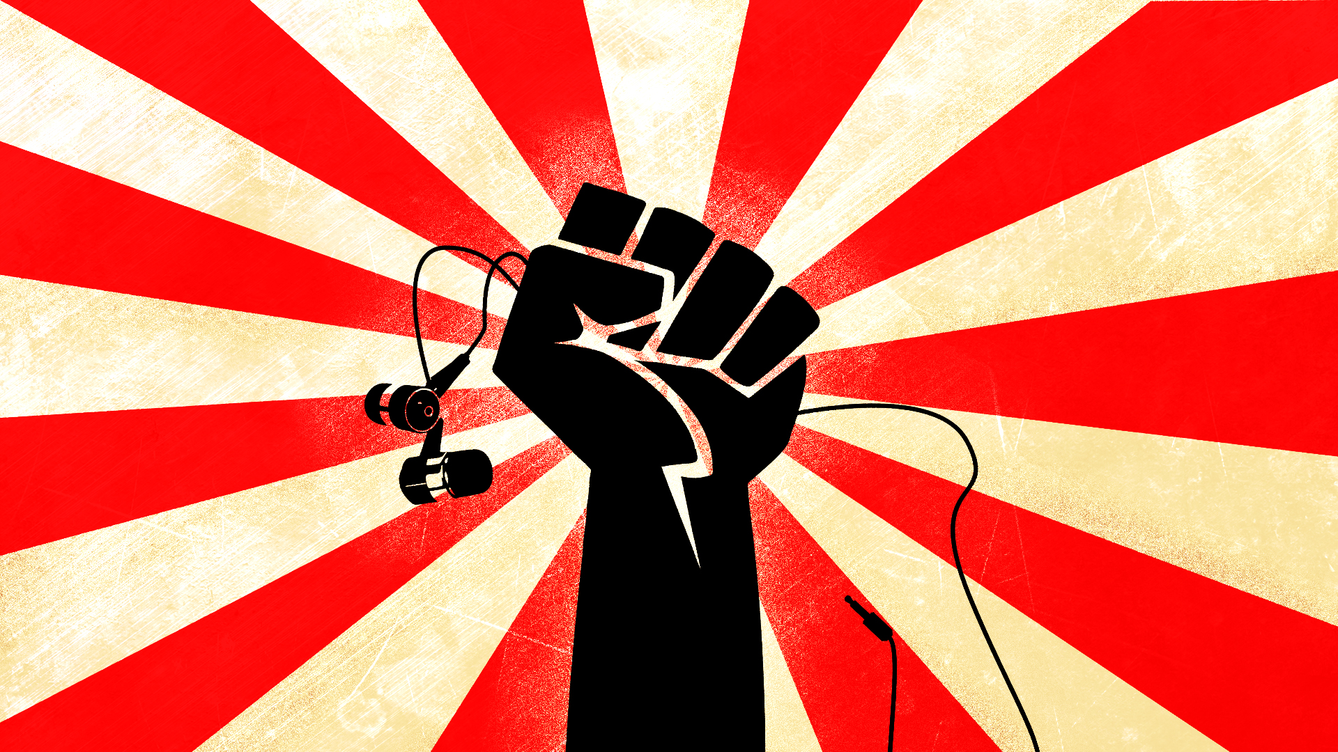 Propaganda Fist An artistic propaganda poster promoting the use of the TRRS connector and headphone jack.