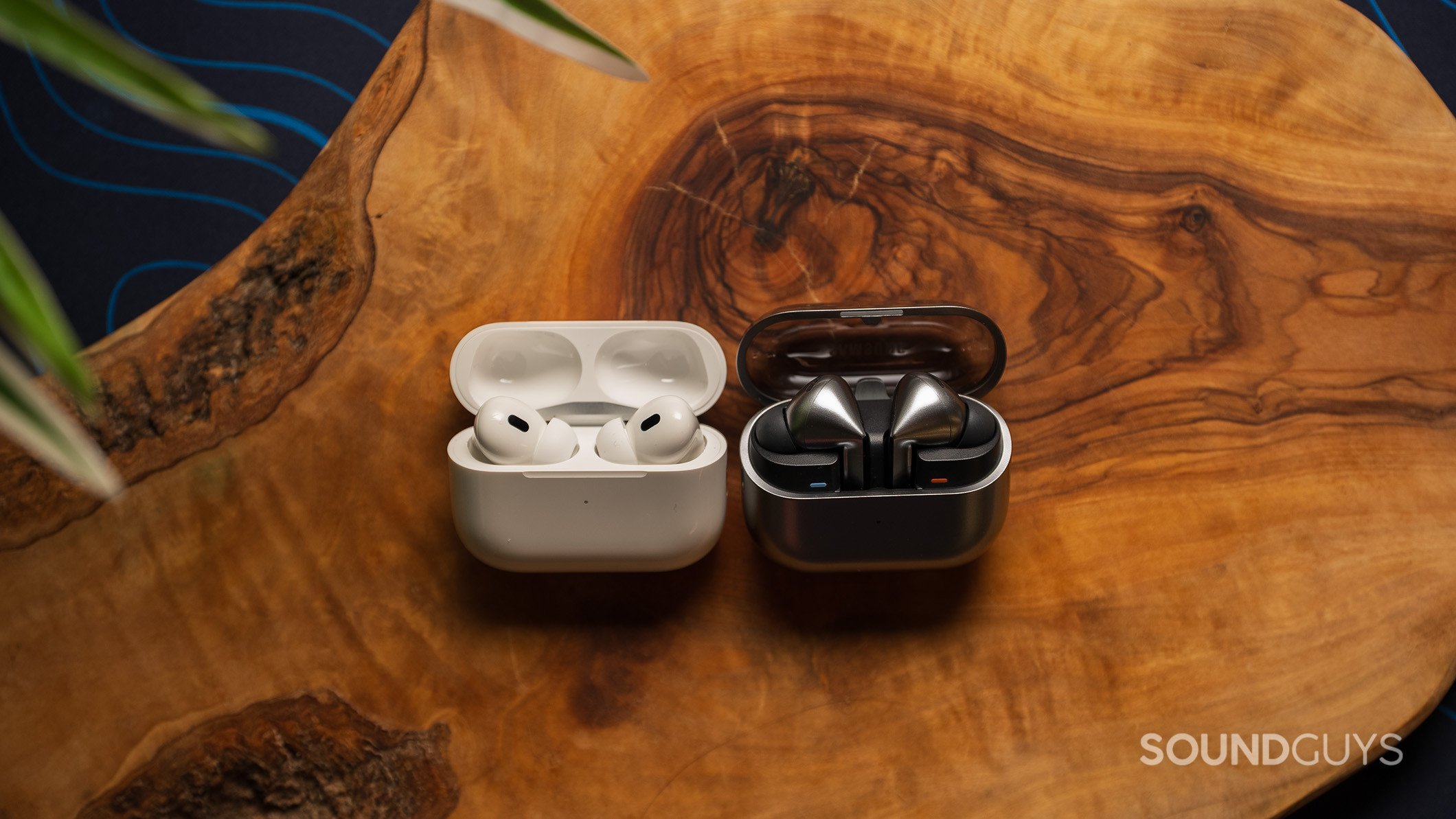 Samsung Galaxy Buds3 Pro vs Apple AirPods Pro (2nd generation) in charging case The Samsung Galaxy Buds3 Pro next to the Apple AirPods Pro (2nd generation)