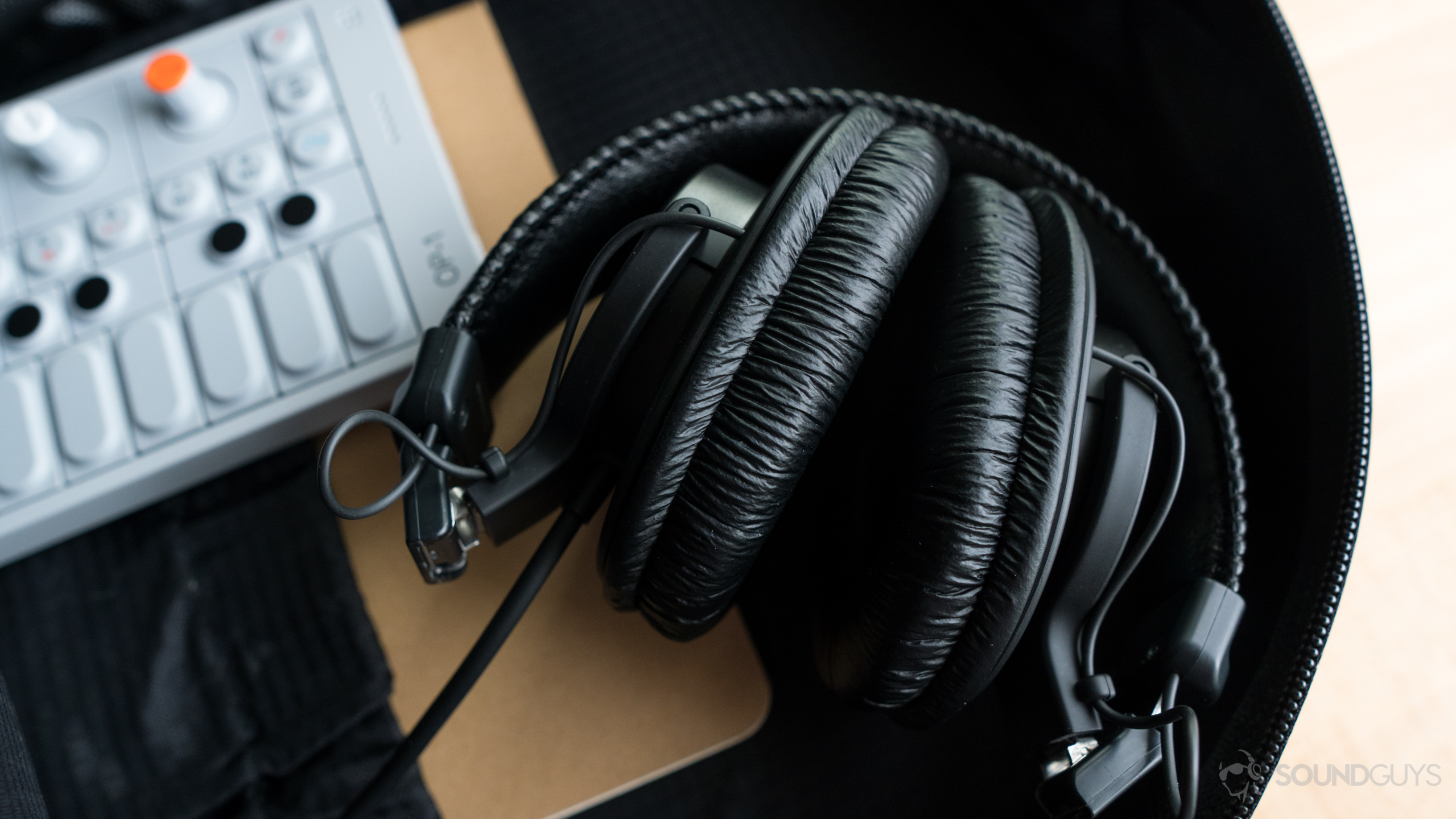Sony MDR-7506-8 The MDR-7506 headphones folded up in a backpack.