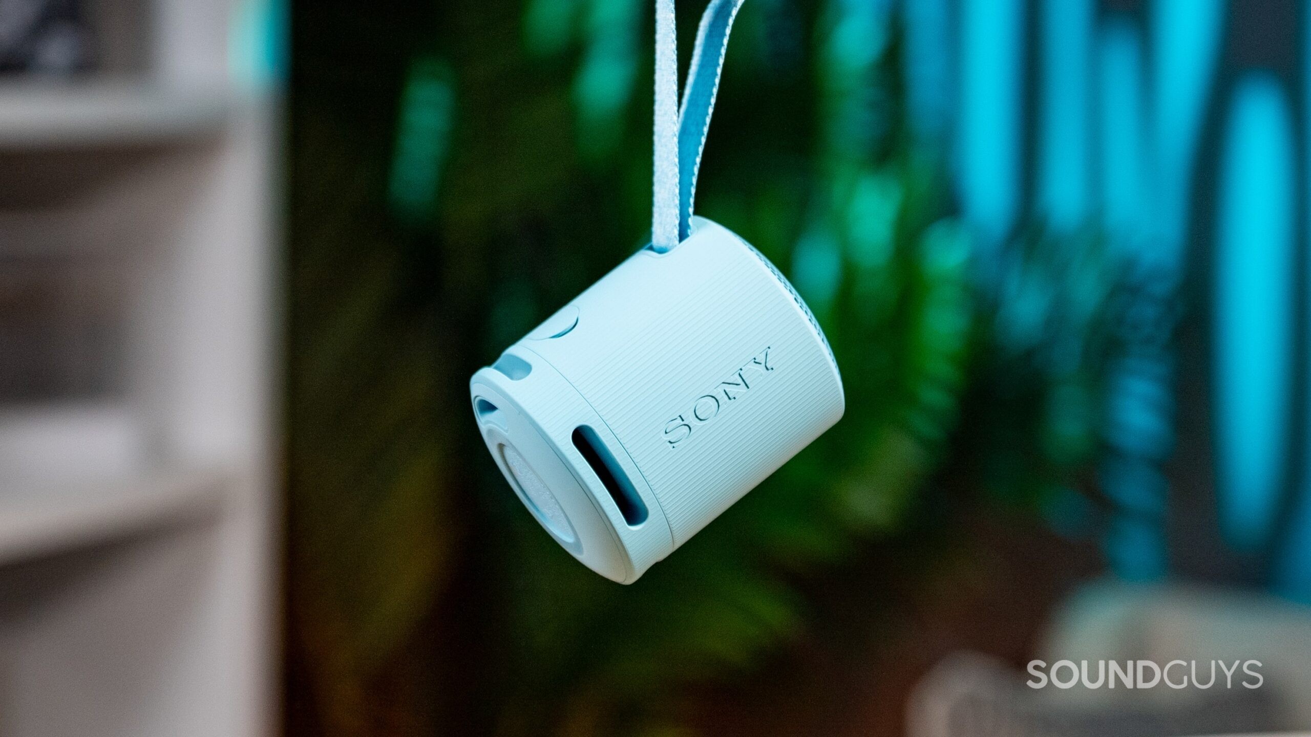 Sony XB100 Wireless Speaker Hero Image #2 The Sony SRS-XB100 hanging from its strap.