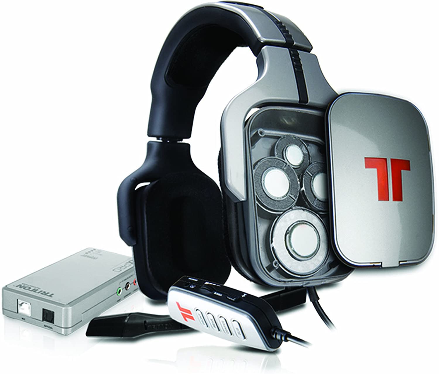 Tritton AX Pro Dolby Digital Precision Cut away of a true surround headset showing multiple speaker drivers behind each ear